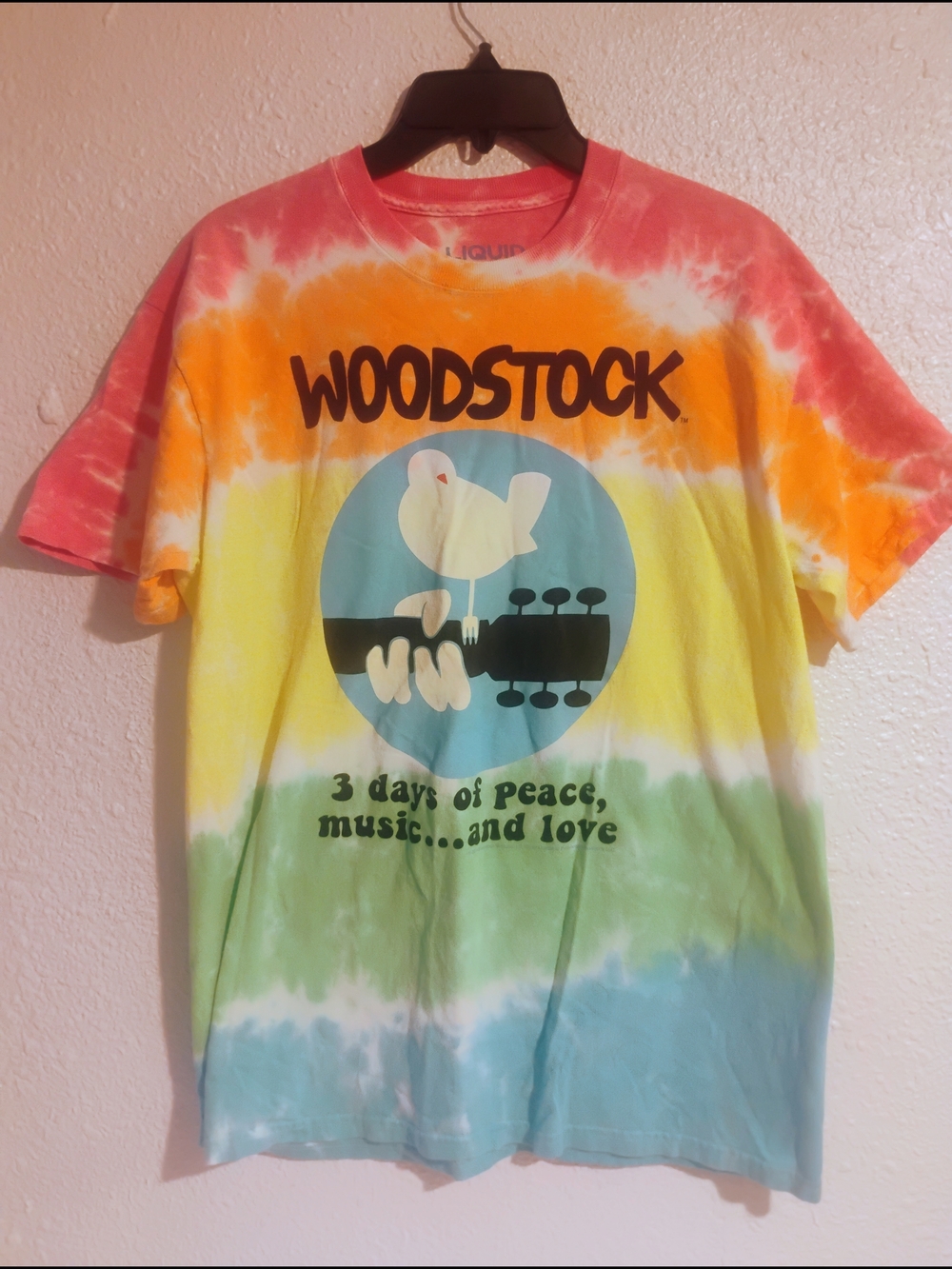 Liquid Blue Woodstock Tie-Dye T-Shirt 3 Days Of Music Peace  Large Unisex